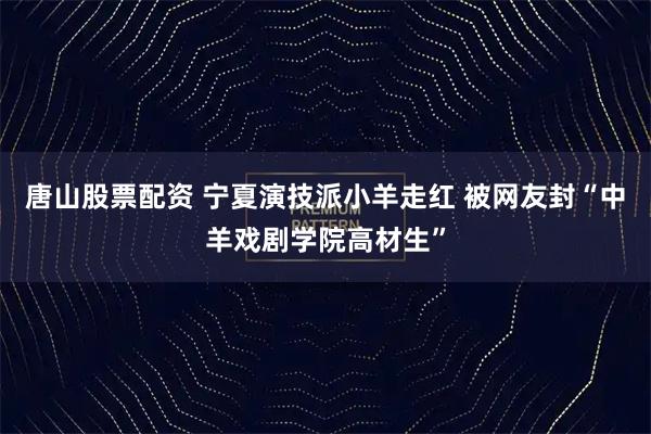 唐山股票配资 宁夏演技派小羊走红 被网友封“中羊戏剧学院高材生”